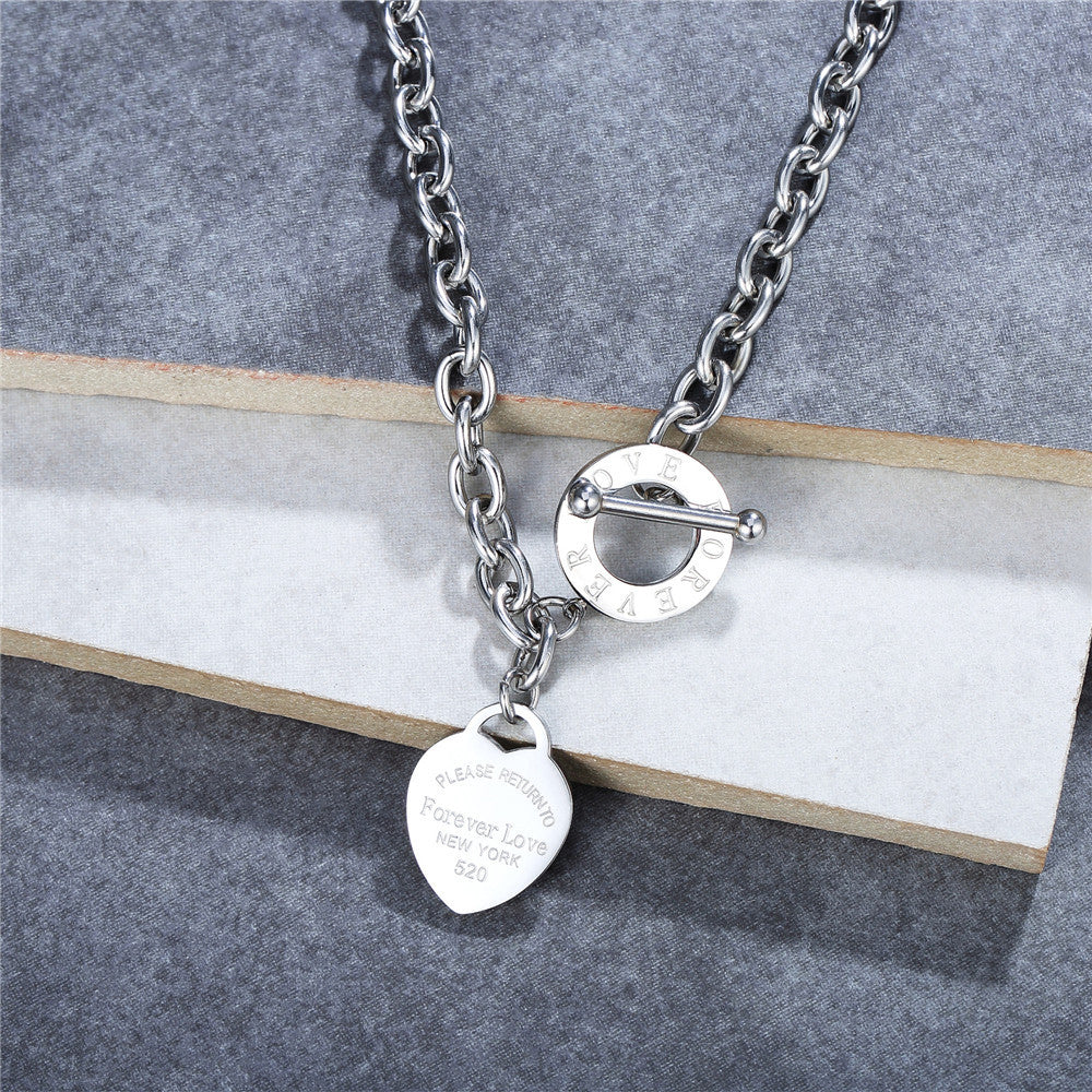 Planderful Personalized Titanium Steel Necklace Heart Shaped Clavicle Chain For Women And Men Elegant Statement Jewelry