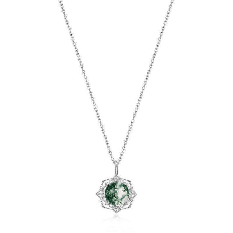 Planderful Jewelry Green Moss Agate Necklace Sterling Silver