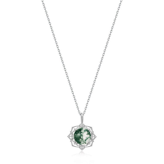 Planderful Jewelry Green Moss Agate Necklace Sterling Silver