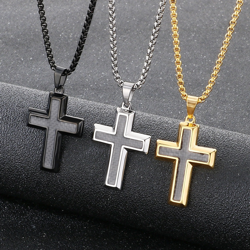 Planderful Stainless Steel Pendant Two Tone Cross Men Retro