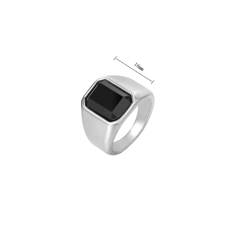 Rectangular Zircon Titanium Steel Ring For Unisex Wear Bold Statement Design By Planderful