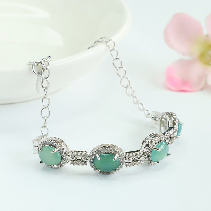 Blue Water Jadeite Round Pendant Bracelet
