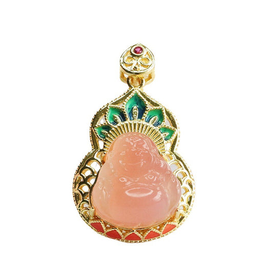 Buddha Necklace with Agate Gourd Pendant