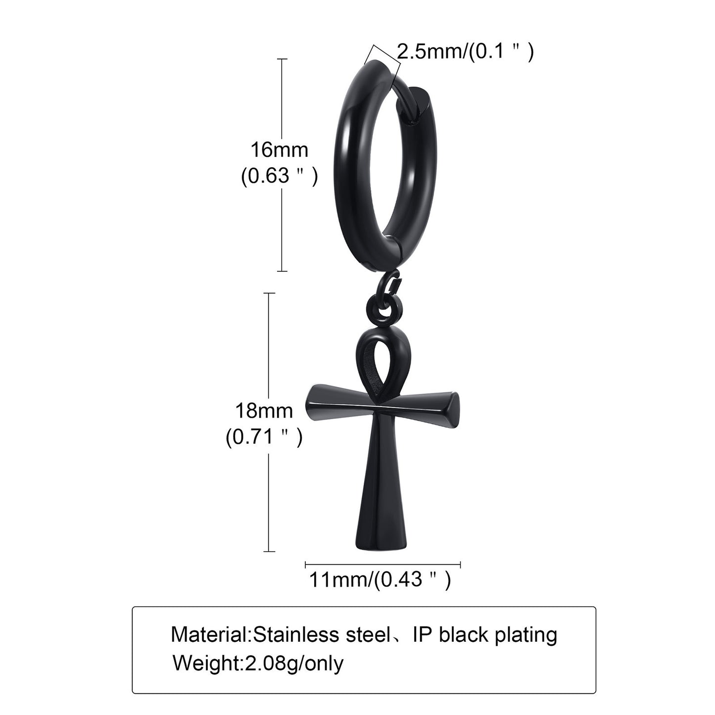 Stainless Steel Anka Cross Black Earrings Men's Fashion