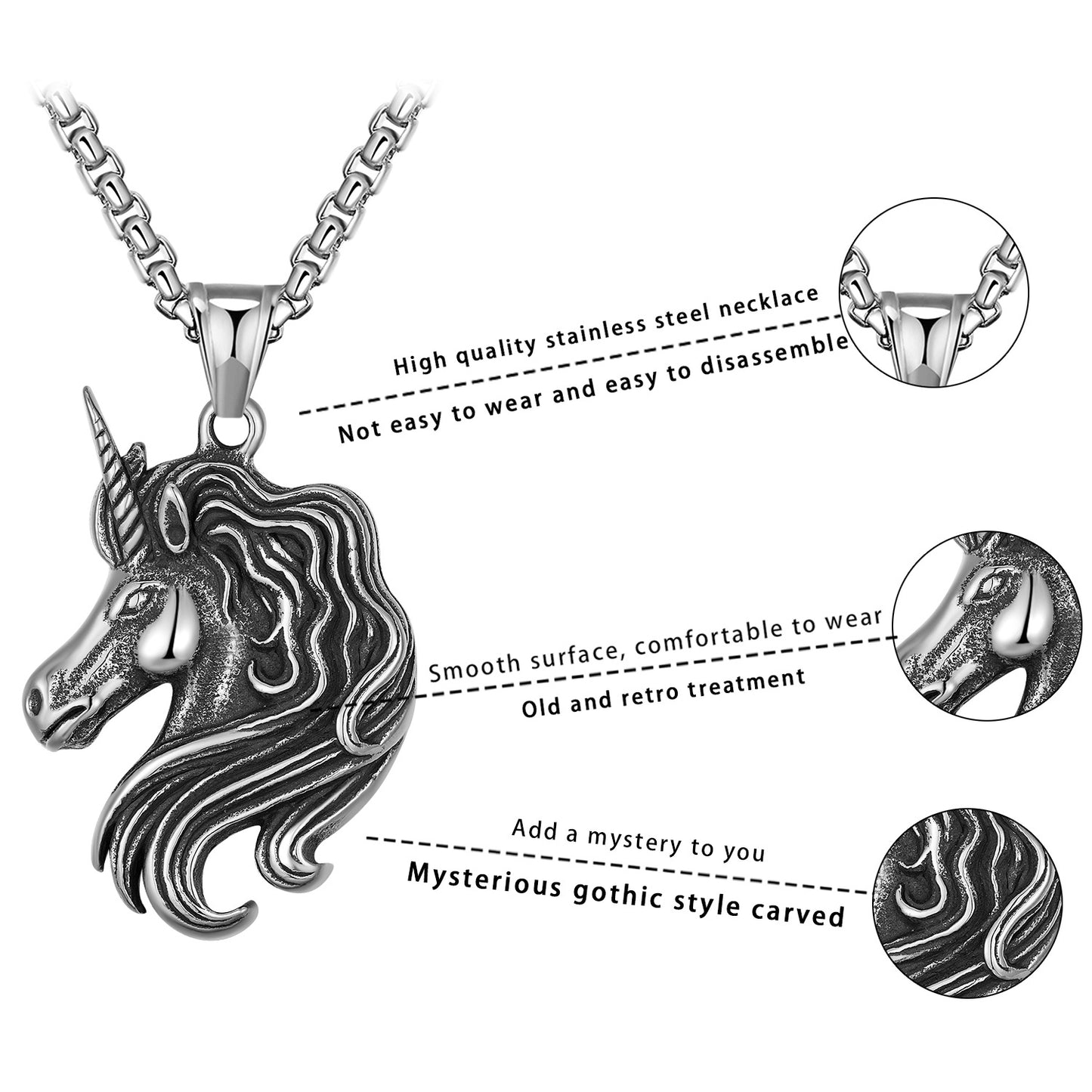 Titanium Steel Necklace - Vintage Zodiac Horse Pendant