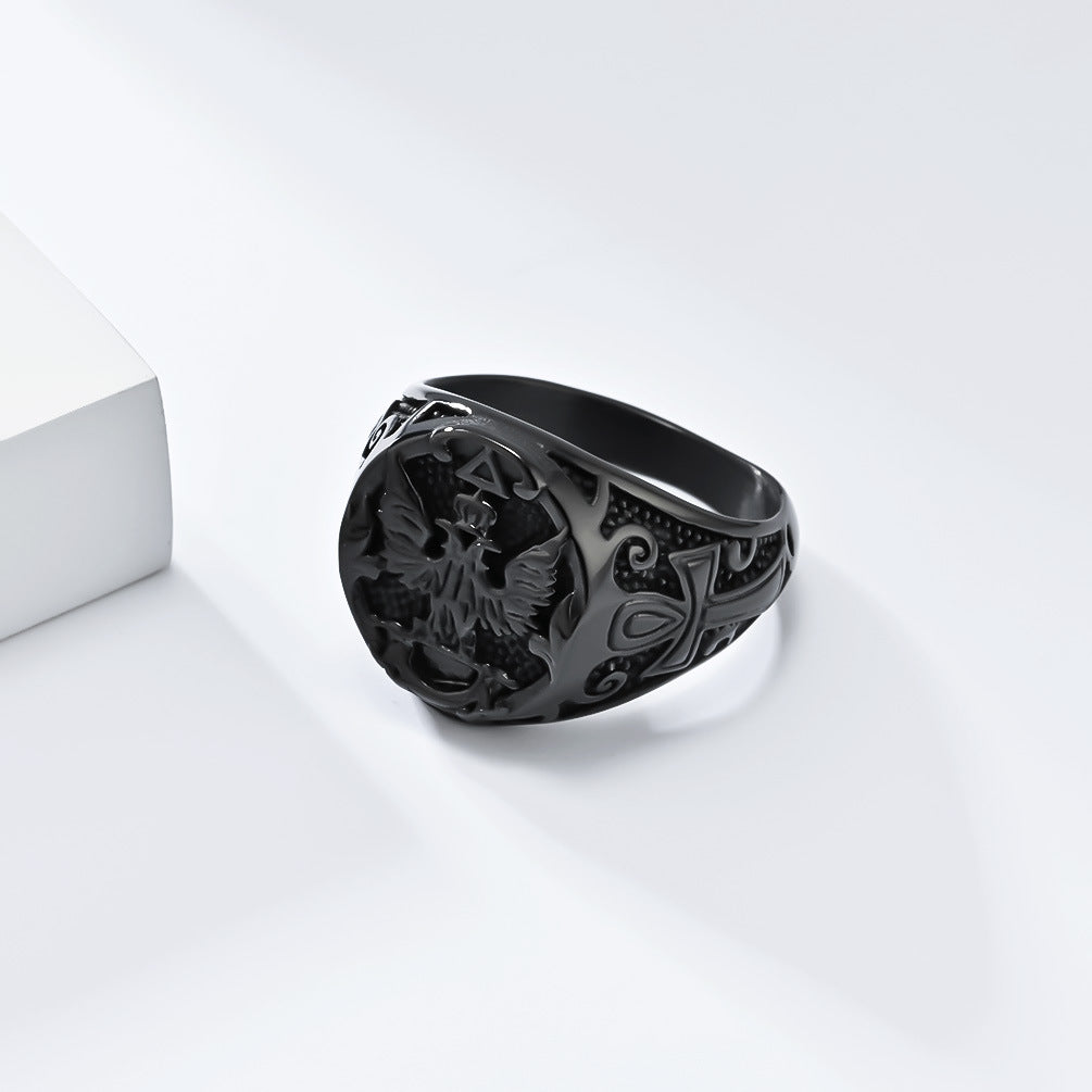 Vintage European American Double-Headed Eagle Stainless Steel Ring Men’s Jewelry Wholesale