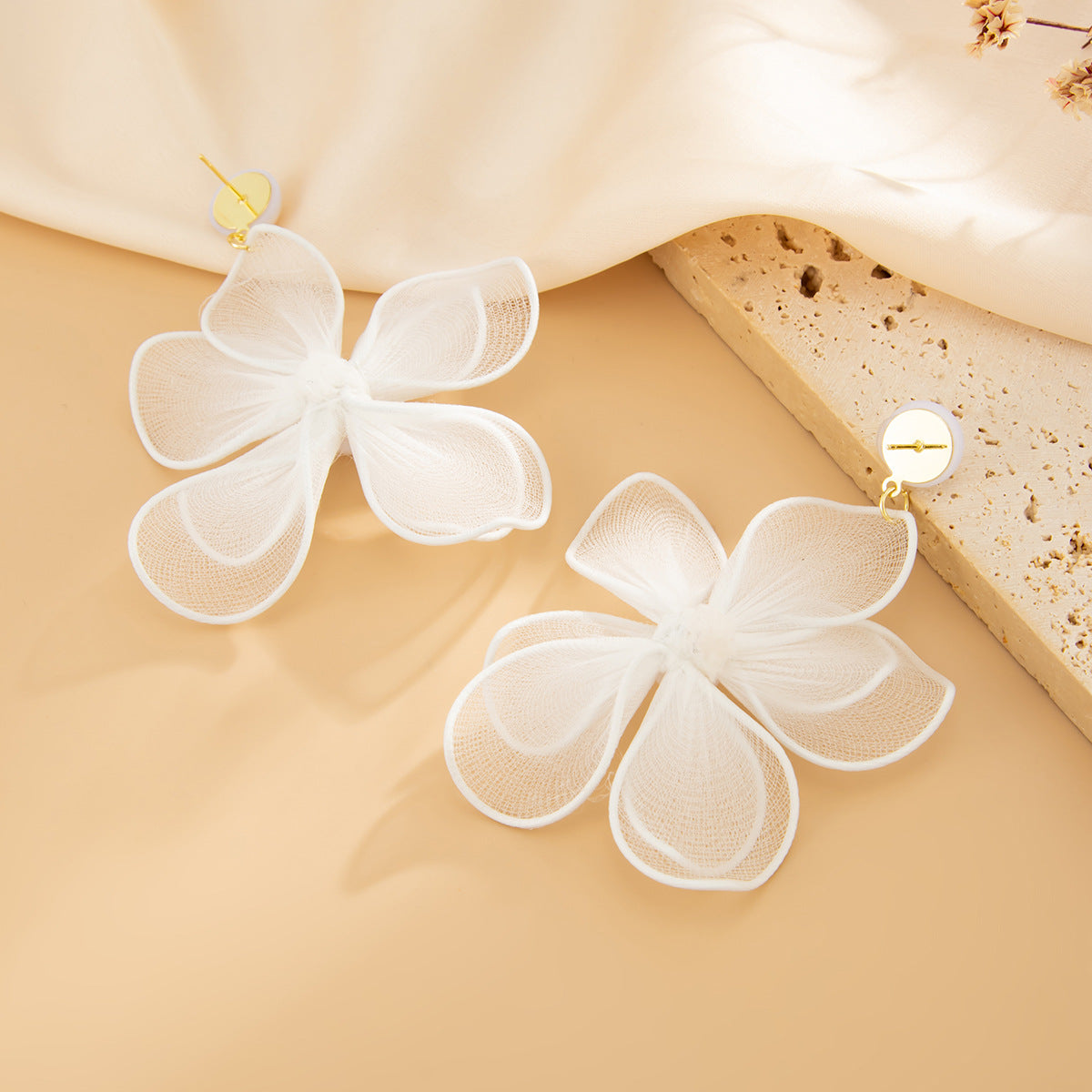 Planderful Vienna Verve Three Dimensional Rose Pearl Earrings For Women Fringed Beaded Fabric Jewelry