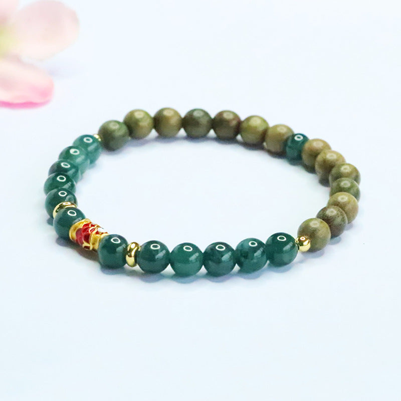 Blue Water Jadeite Green Sandalwood 6 mm Beaded Bracelet