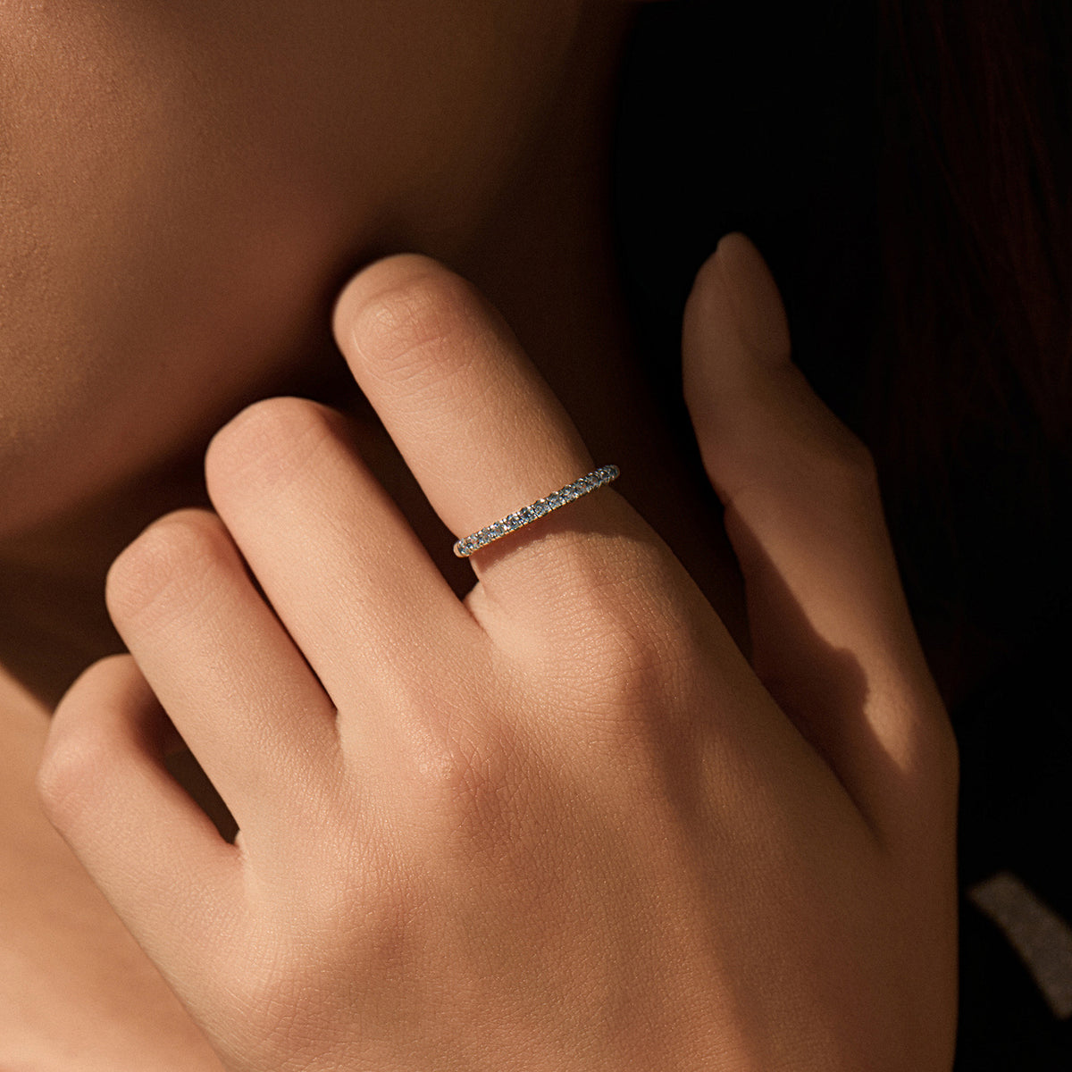 925 Sterling Silver Textured Pavé Zircon Ring