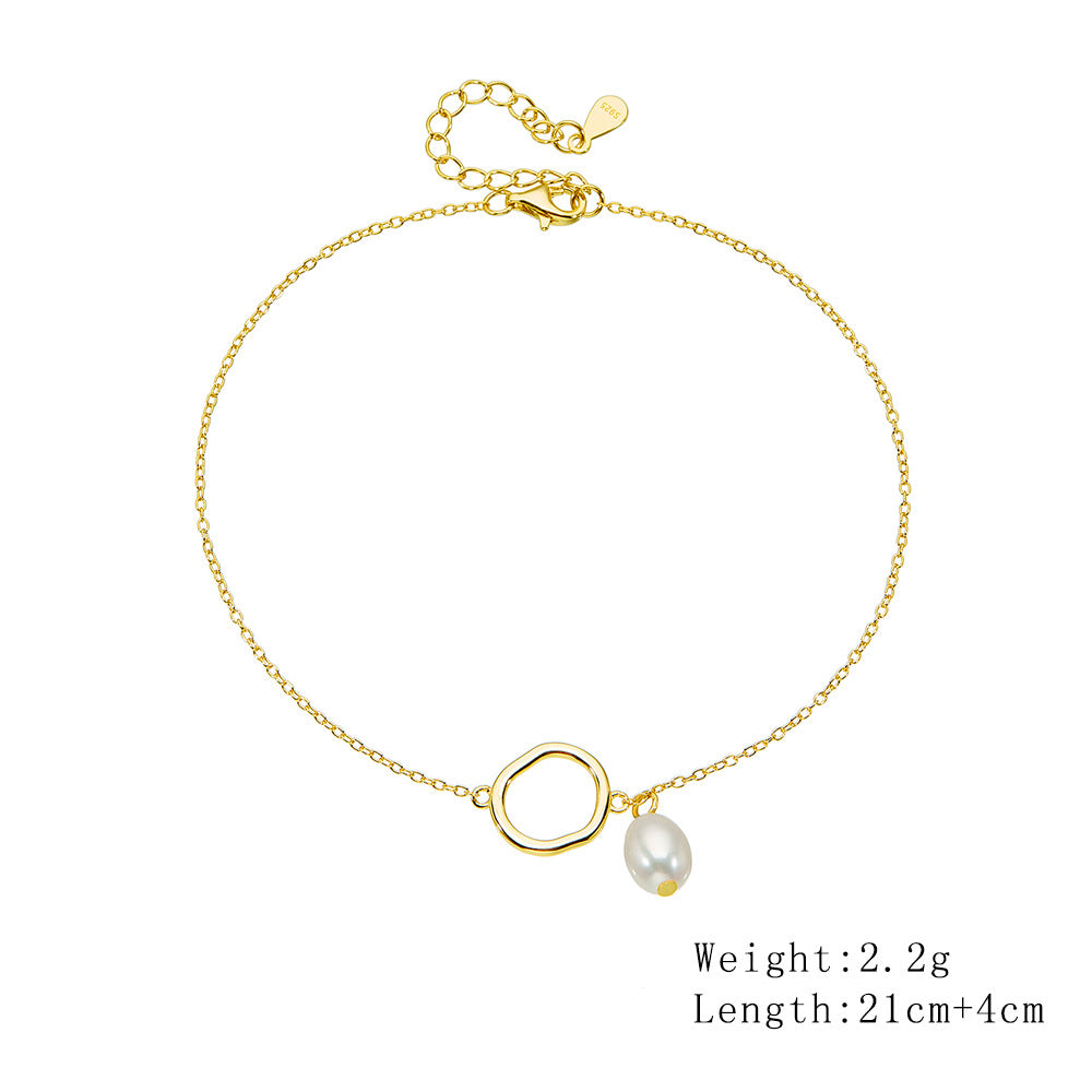 Europe And The United States 925 Sterling Silver Natural Pearl Anklet Cold Wind Bracelet