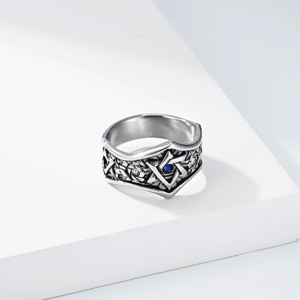 Planderful Hexagram Ring Titanium Steel Inlaid Blue Zircon Star Of David Retro Unisex Jewelry