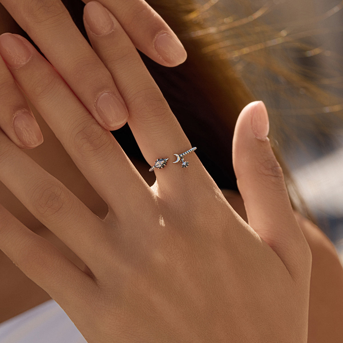 925 Sterling Silver Celestial Moon Zircon Ring