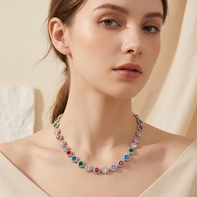 Light Color Zircon Ball Necklace, Court Style, Collarbone Chain, Stainless