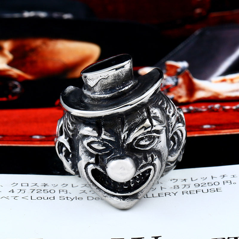 Bold Retro Punk Stainless Steel Clown Ring for Men - Unique Titanium Steel Design in Sizes 7-12