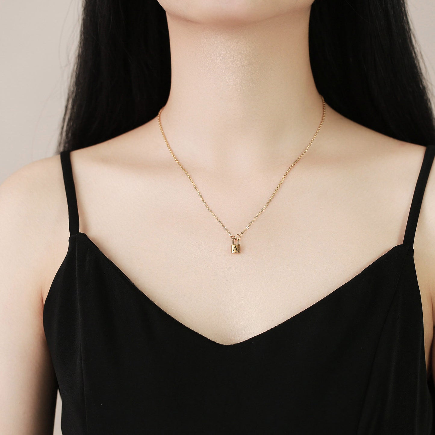 26 English Letter Pendant Necklace Stainless Steel Lock Jewelry