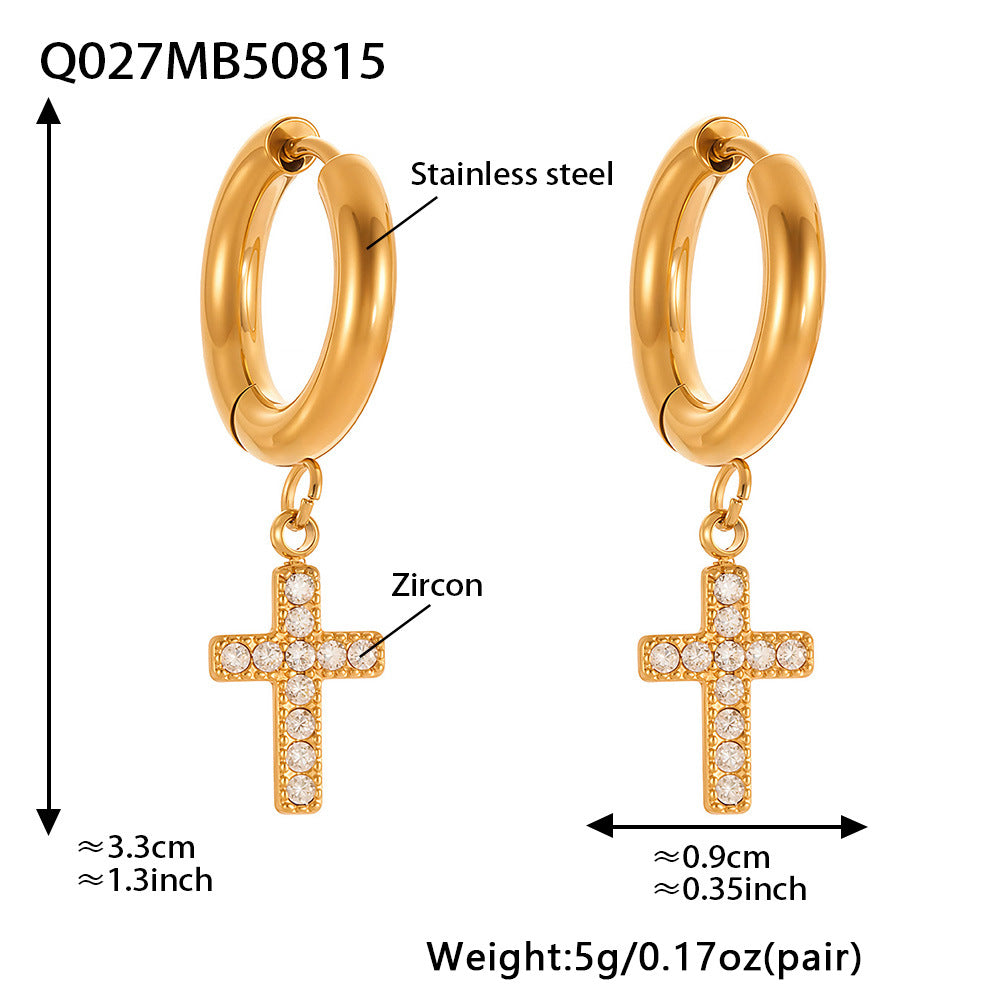 Planderful Zircon Cross Earrings Gold Plated Everyday Genie