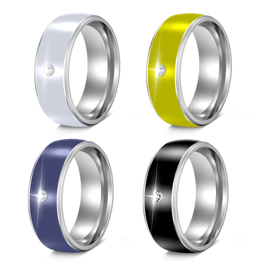 Planderful Everyday Genie Stainless Steel Zircon Ring For Men And Women 8mm Multicolor Does Not Fade