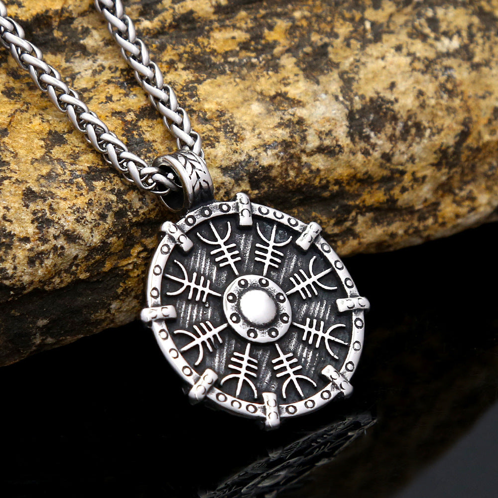 Titanium Steel Viking Compass Necklace for Men Jewelry