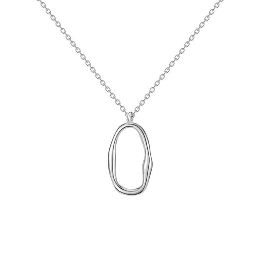 Irregular Hollow Oval Pendant Sterling Silver Necklace