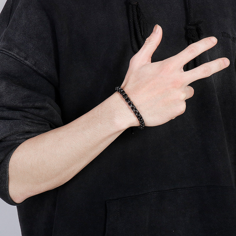 Punk Style Men's Stainless Steel Square Pearl Bracelet – Men's Titanium Steel Design