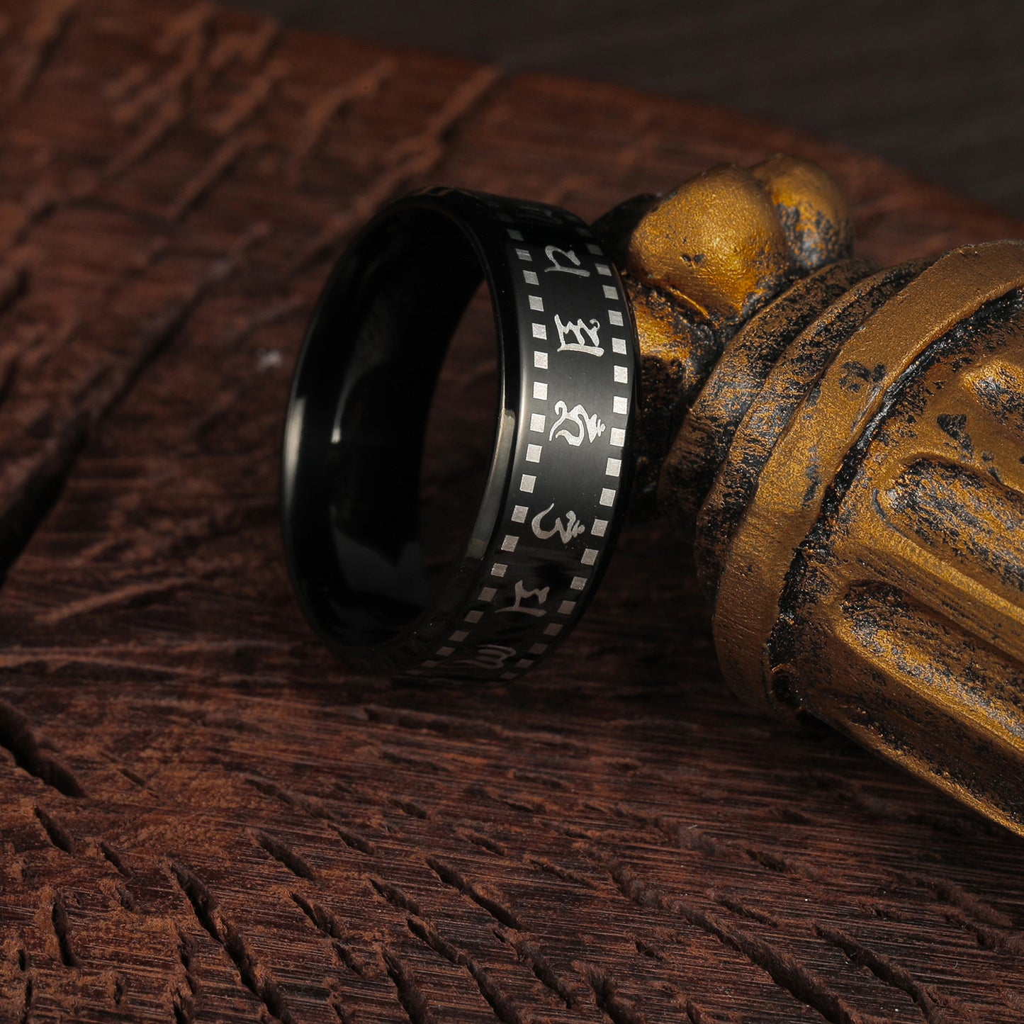 Durable Planderful Stainless Steel Mantra Ring for Men and Unisex with Six Character Heart Meridian Design