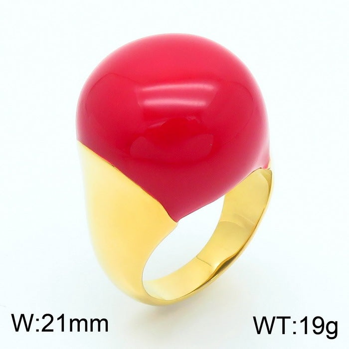 Color Enamel Drip Glaze Titanium Steel Ring, French Fashionable