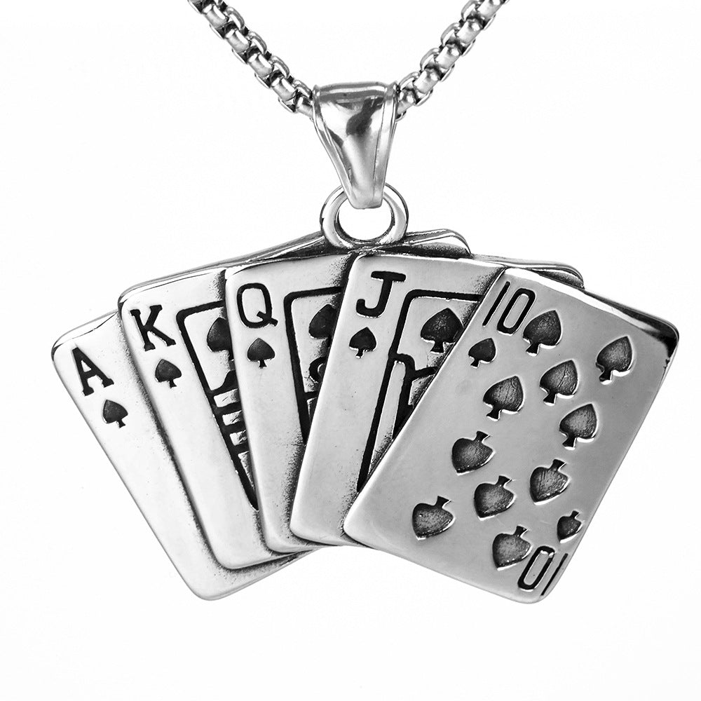 European And American Retro Stainless Steel Men's Pendant Personalized Poker Flush Necklace