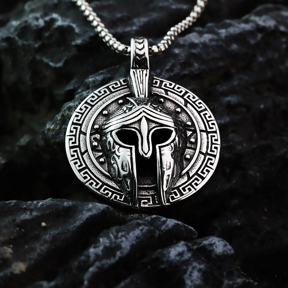 European And American Retro Stainless Steel Men's Pendant Spartan Mask Necklace