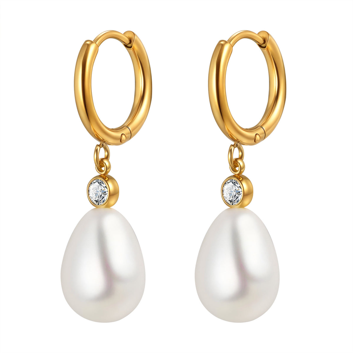 Stainless Steel Zircon Pearl Vintage Earrings