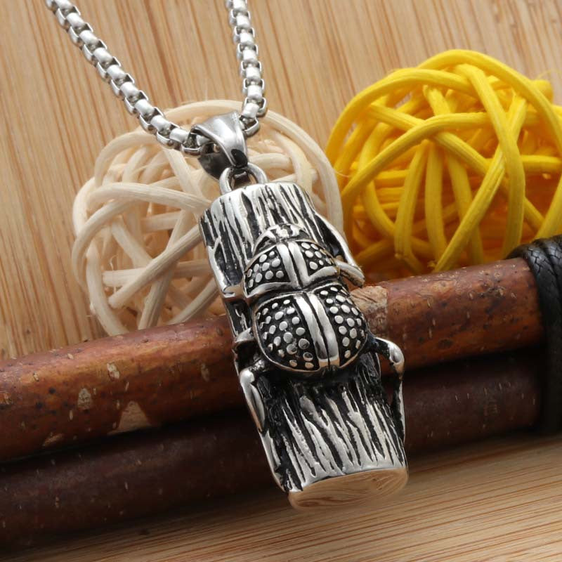 Personalized Titanium Steel Ladybug Tree Pendant - Vintage Punk Beetle Necklace for Men by Planderful