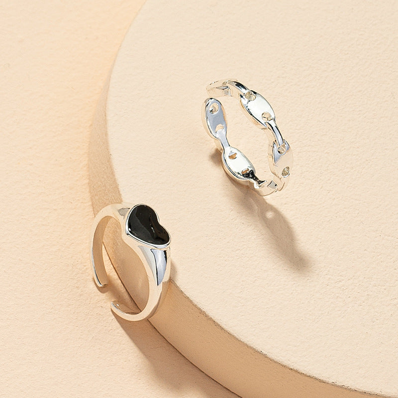 Wholesale Love Chain Ring Set with Open Heart Design - Vienna Verve Collection