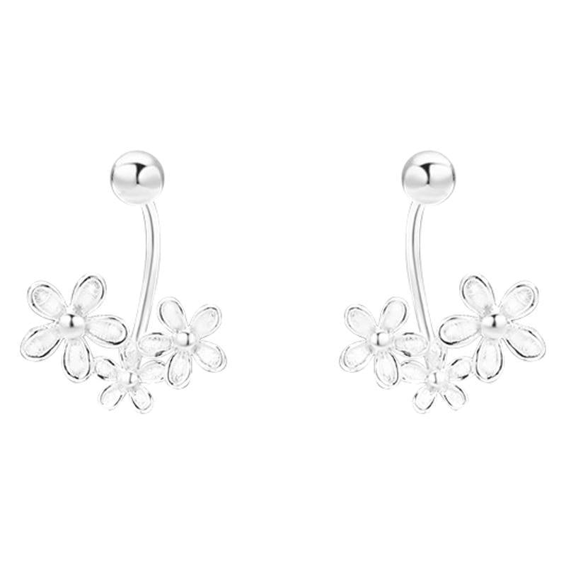 925 Sterling Silver Flower Stud Earrings Light Luxury Design