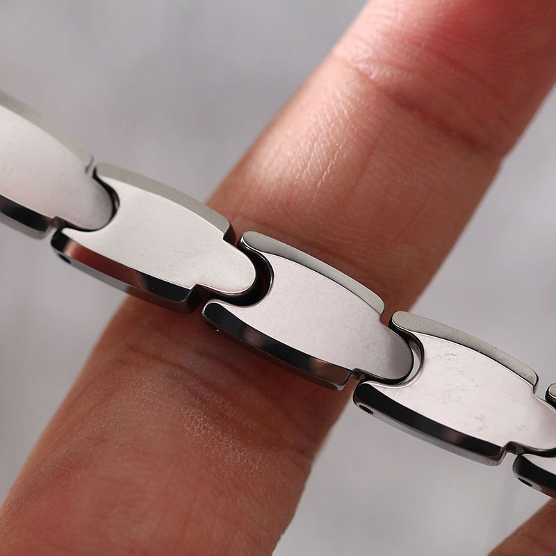 Trendy Japanese-Korean Street Style Men's Tungsten Steel Bracelet with Black Stone Inlay - Unisex Jewelry