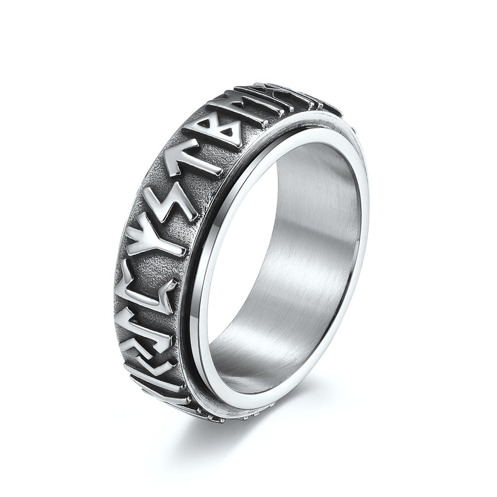Planderful Titanium Steel Rotating Ring For Men Nordic Viking Luhn Text Decompression Jewelry