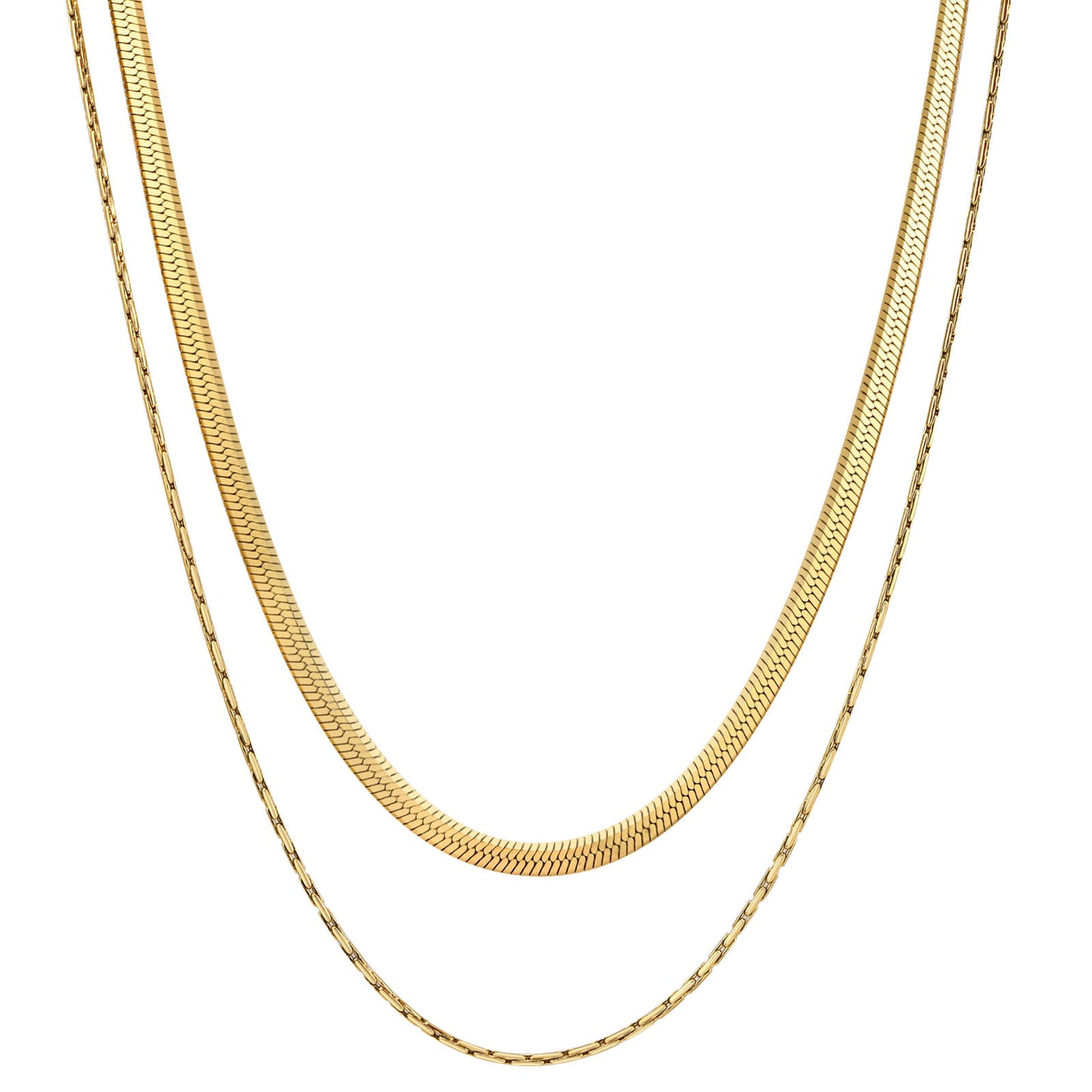 Stainless Steel European American Stack Chain Double Necklace Gold