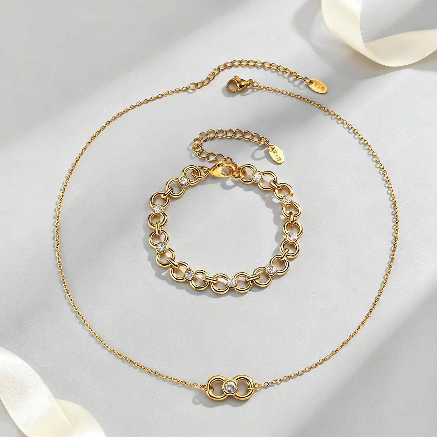 Stainless Steel 8 Characters Infinite White Zircon Necklace Bracelet Unlimited Collarbone
