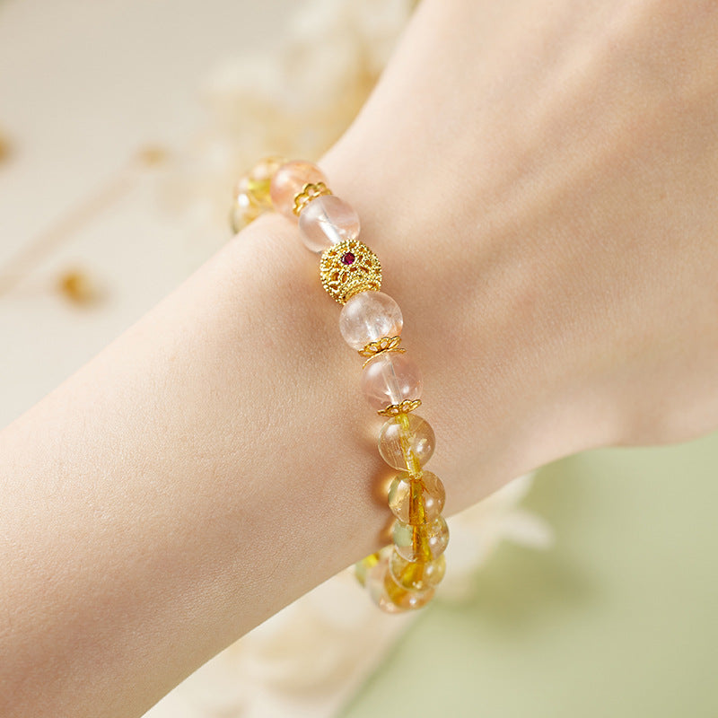 Natural Citrine Red Glue Flower Bracelet Chinese Style Accessories Women's Wholesale