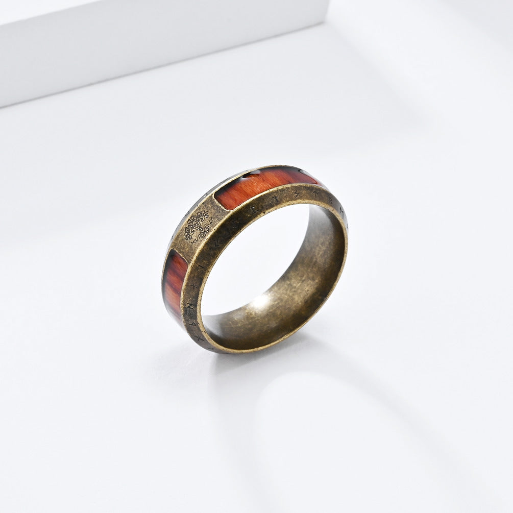 Steel Ring – Vintage Nordic Viking World Tree Men's Ring With Wood Grain Texture And Bold Design