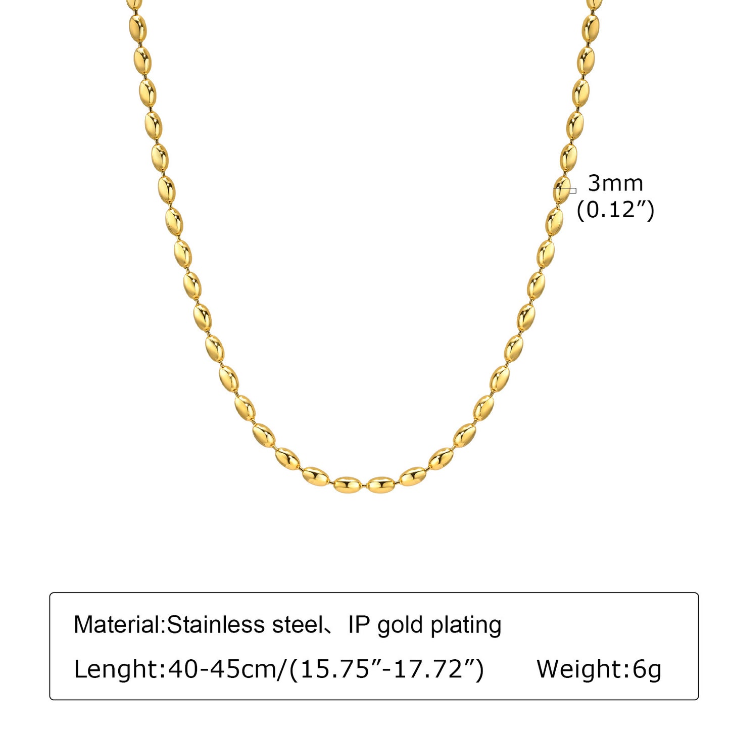 Stainless Steel Bead Necklace Ladies Rugby Gold Accessories