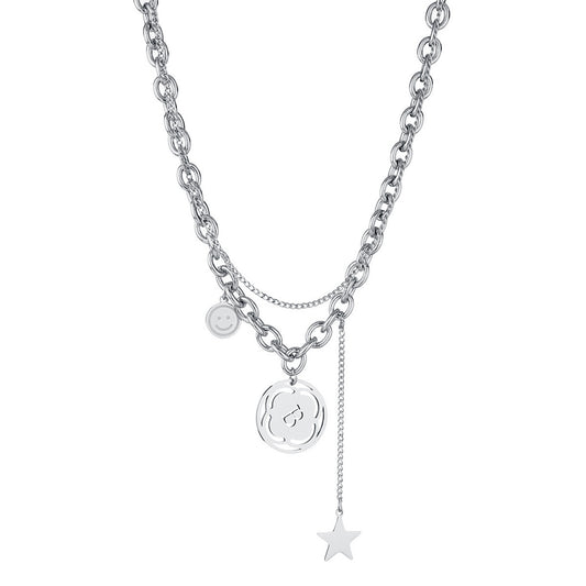 Titanium Steel Double-layer Couples Necklace with Punk Hiphop Style