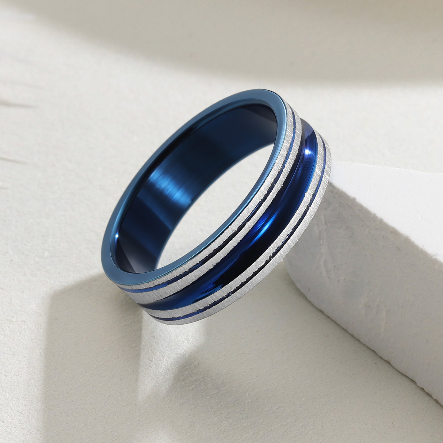 Planderful Titanium Ring 6mm Groove Two Tone For Men