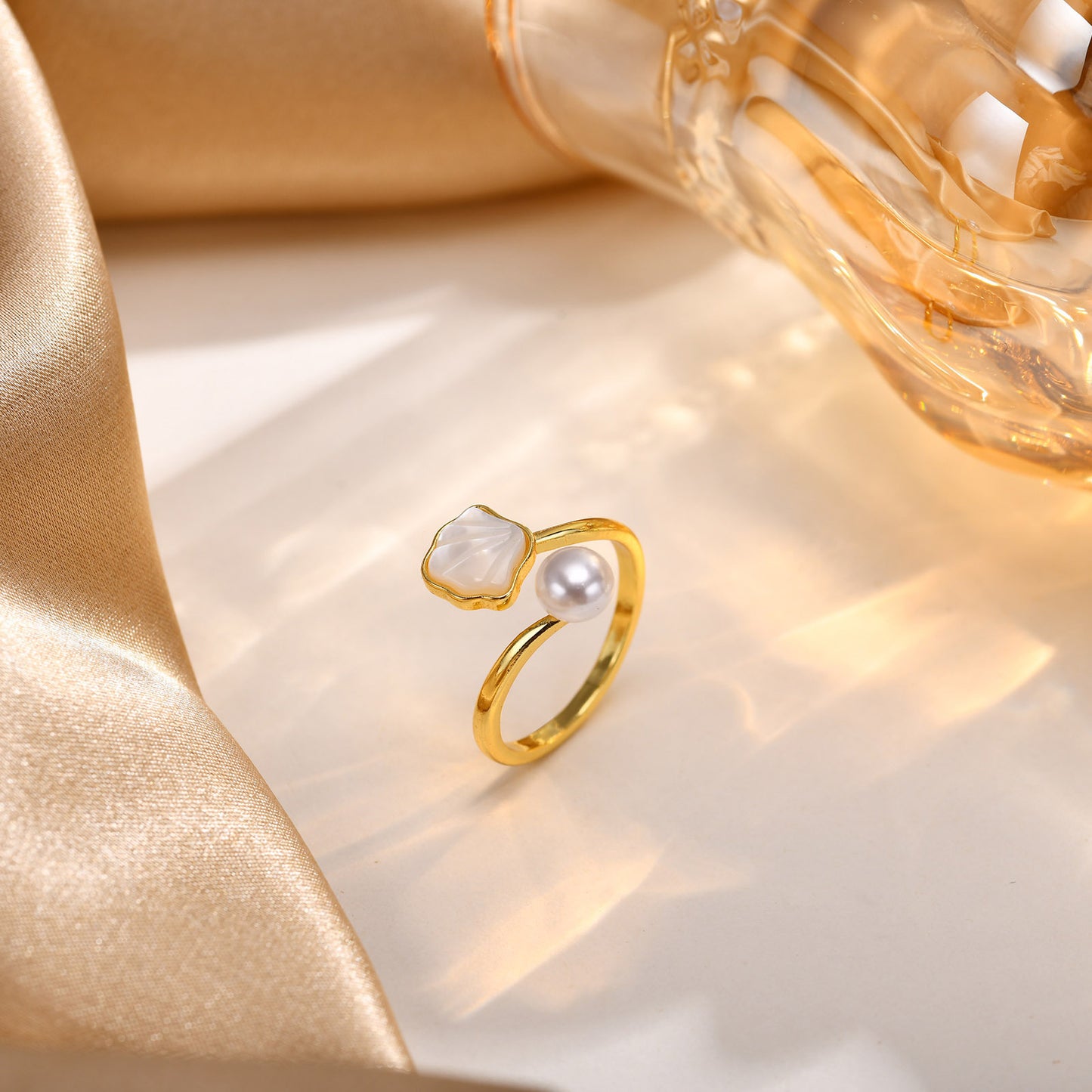 Imitation Pearl Shell Open Ring Adjustable Ring Women's Gold