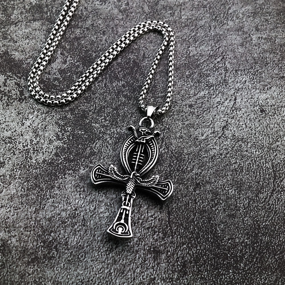 Egyptian Ankh Cross Eye Of Horus Pendant For Men Vintage Stainless Steel Planderful Everyday Genie Jewelry