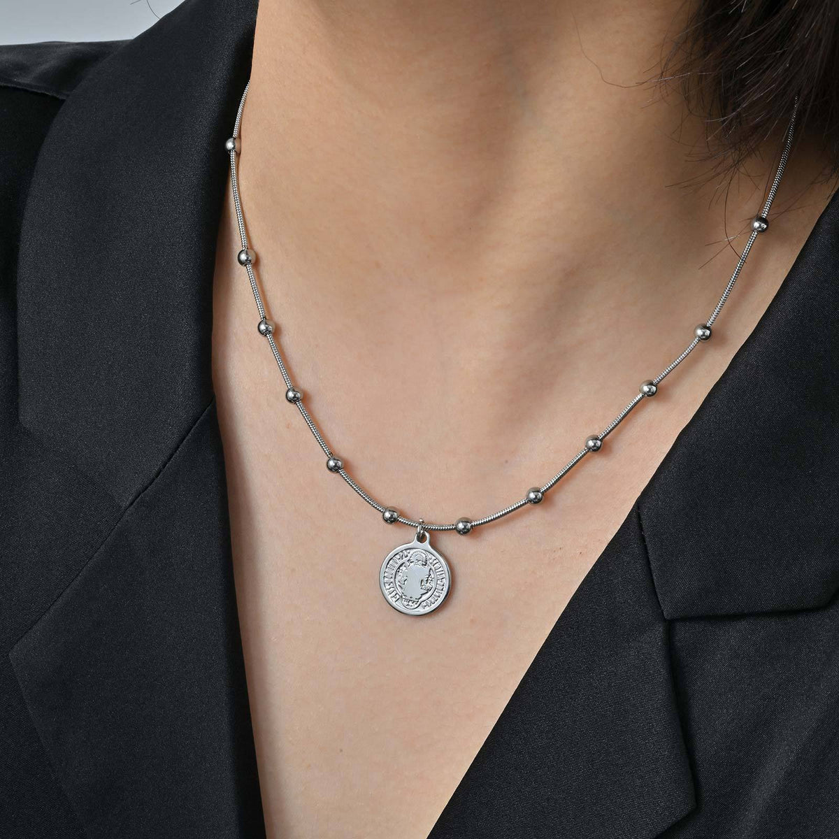 Stainless Steel Geometric Bead-Separated Snake Chain Necklace