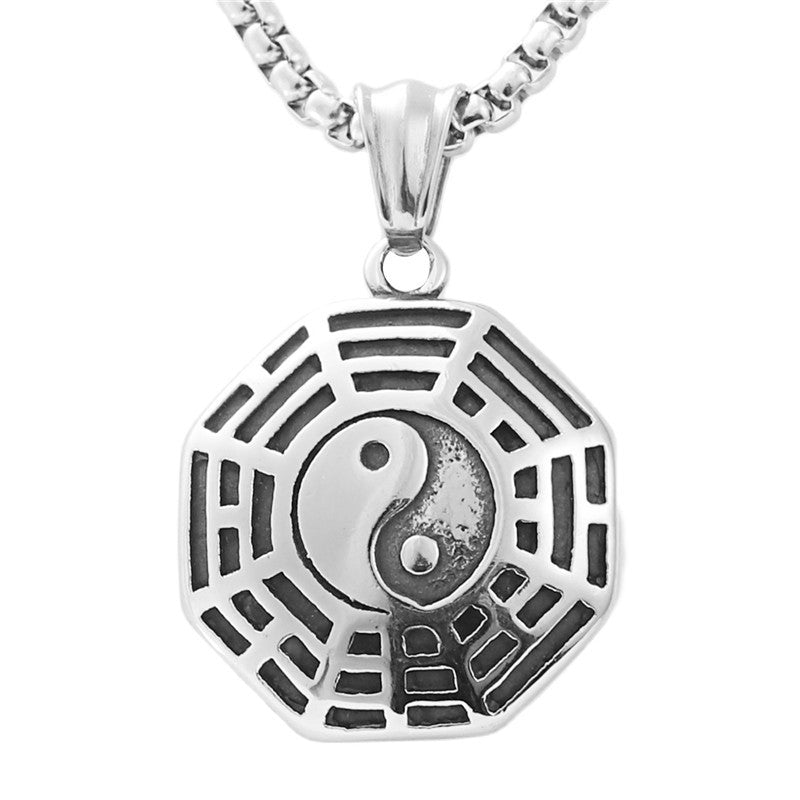 Punk-Inspired Titanium Steel Yin Yang Bagua Pendant Necklace for Men - Retro Tai Chi Design