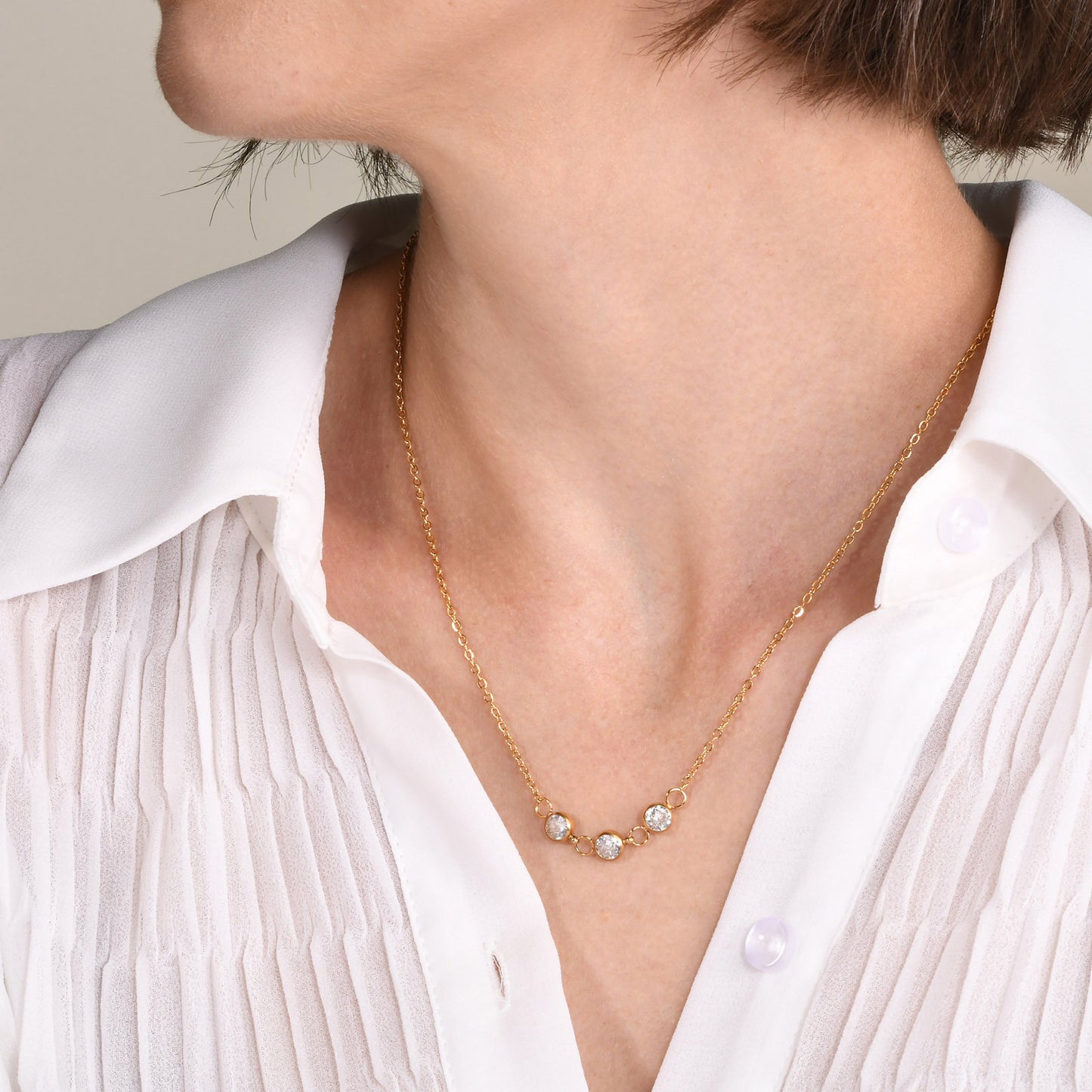 Ladies Fine Necklace Stainless Steel White Zircon Jewelry