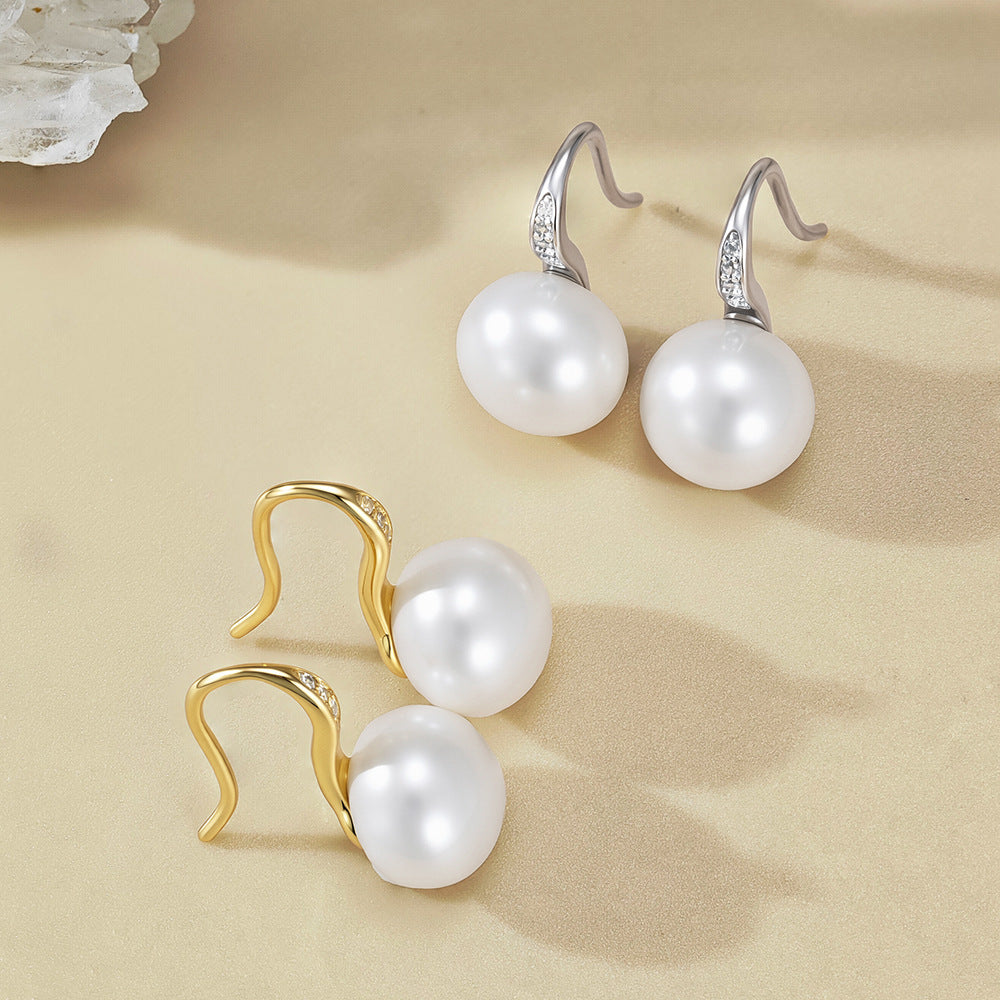 S925 Sterling Silver Natural Freshwater Pearl Earrings Zircon Ear Hook Earrings