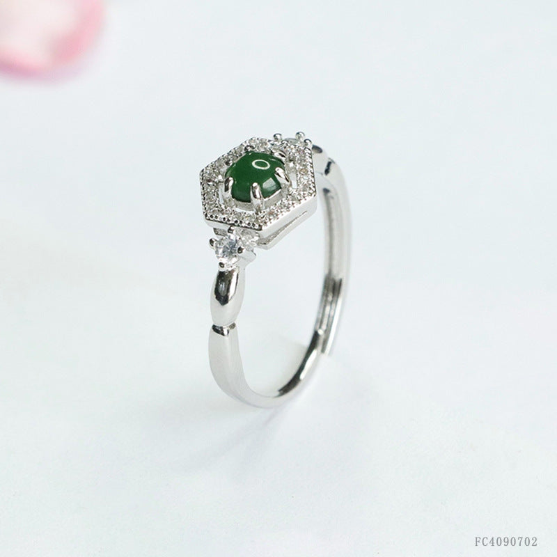 Green Jadeite Diamond-Shape Ring