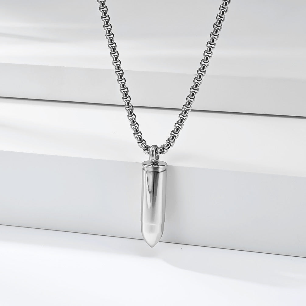 Planderful Bullet Pendant Storage Necklace Titanium Steel For Men And Women Hip Hop Streetwear Jewelry