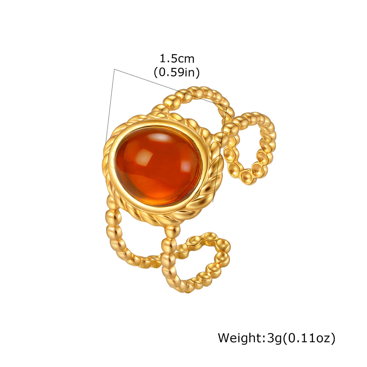 Stainless Steel Hot-Selling Geometric Lines Imitation Natural Stone Double-Layer Open Ring